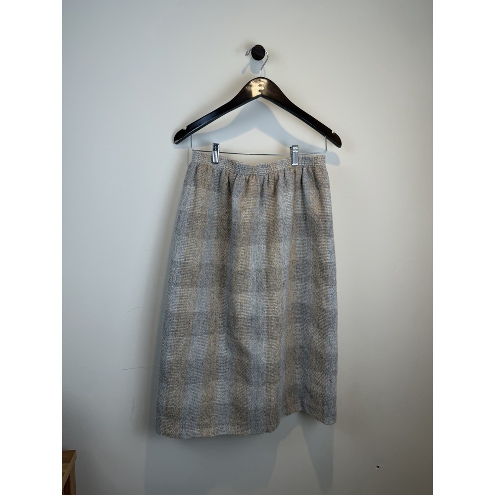 Vintage Women's Harrington 100% Wool Beige Plaid Gingham Skirt Size 10